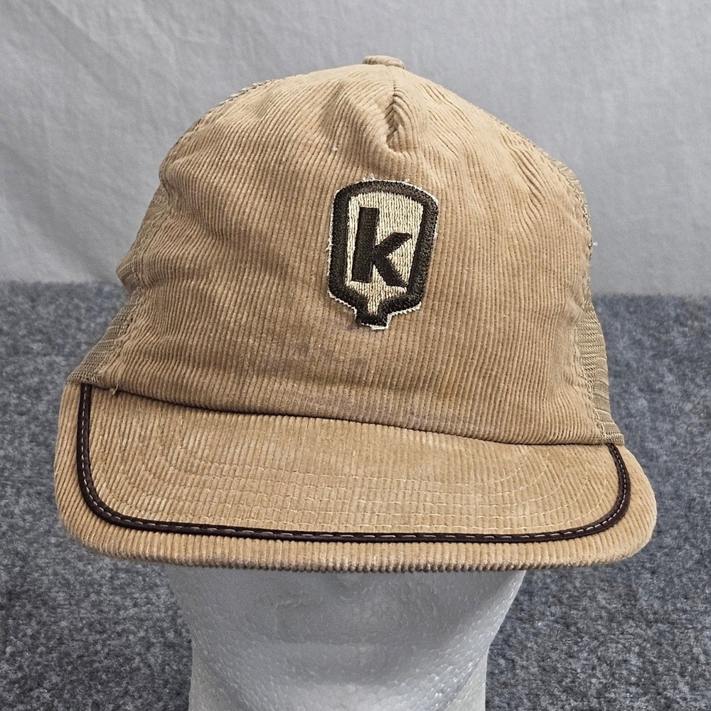 Vintage Keltgen Seed Hat Corduroy Trucker Cap L XL Tan Snapback Made in USA Farm